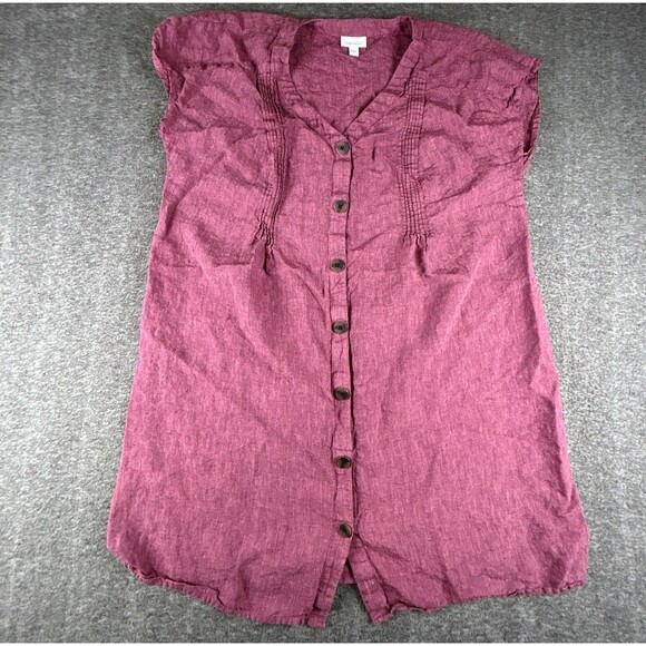 J. Jill Dresses & Skirts - J. Jill 100% Love Linen Cap Sleeve Dress Size XL Maroon Pin-tucked Shirtdress